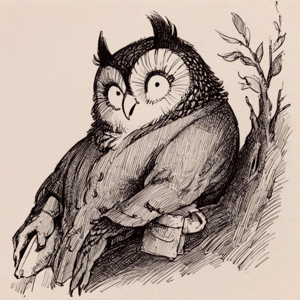 score_9, score_8_up, score_7_up, owl, by Arnold Lobel, monochrome