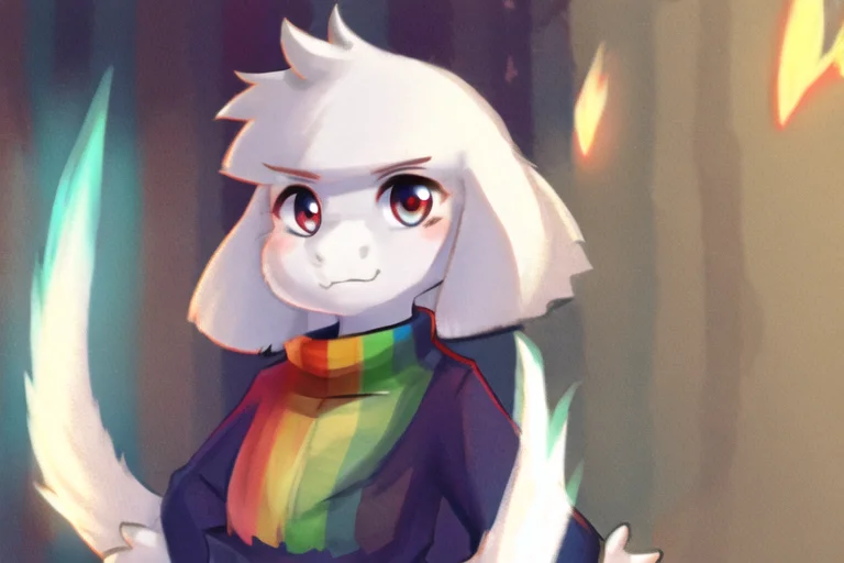 <lora:ssasriel:1>, solo, anthro, white hair