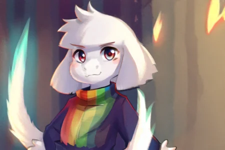 <lora:ssasriel:1>, solo, anthro, white hair