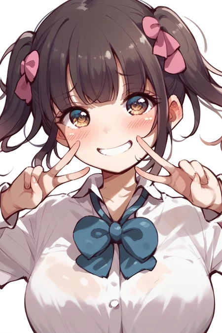 score_9, score_8_up, score_7_up, score_6_up,
<lora:Marost:1> marost, 1girl, v, solo, twintails, smile, breasts, bow, brown eyes, double v, white background, upper body, blue bow, bowtie, blush