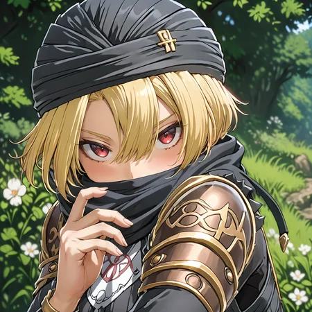 1girl, black outfit, <lora:SheikXL:.8>, soft hands, red eyes, blonde hair, (anime, masterpiece, intricate:1.3), (best quality, hires textures, high detail:1.2), (4k),(incredibly detailed:1.4),UHD, 8K, ultra detailed