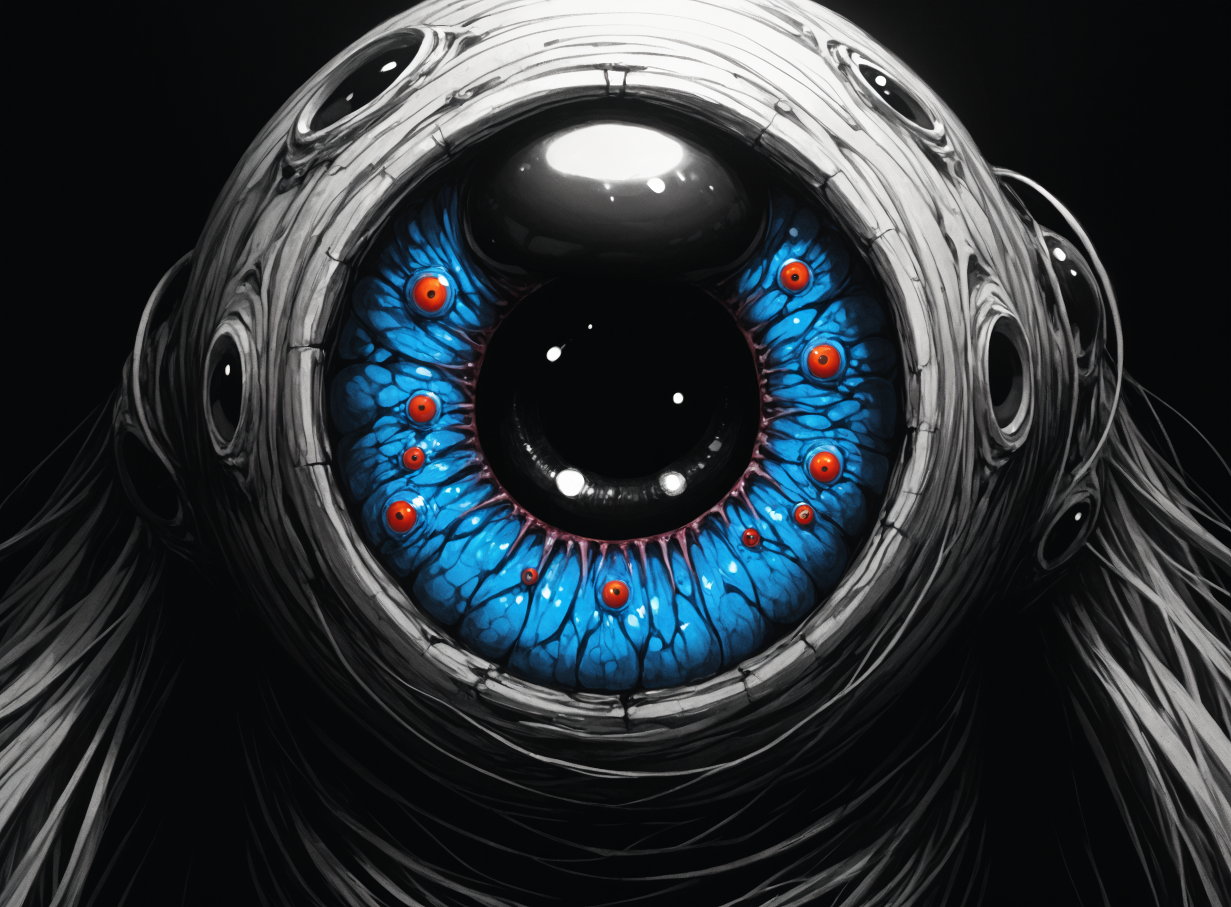 score_9, surrealist, a swirling infinity contained within the maw of a woman, close-up, macro, eyeball, <lora:The_Grey_Ones:0.6> gr4y0ne, extra eyes, network of organs,
