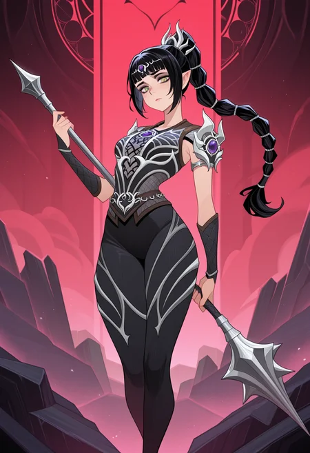 masterpiece, best quality, amazing quality, 1girl, solo,, <lora:afkArenaIllustrious:1>afkarenastyle,
shadowheart \(Baldur's gate\), holding weapon, mace
