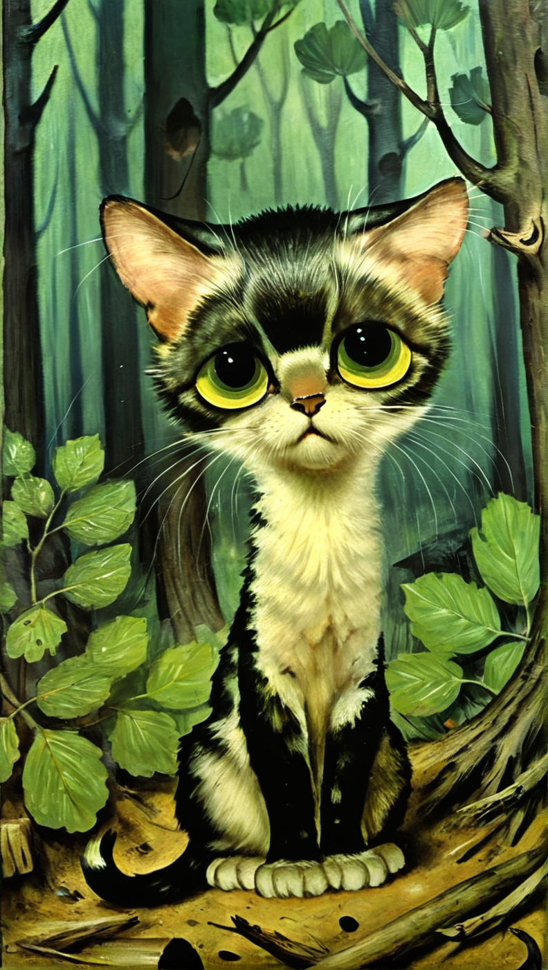 gig1style cat in forest  <lora:gig1style:1>