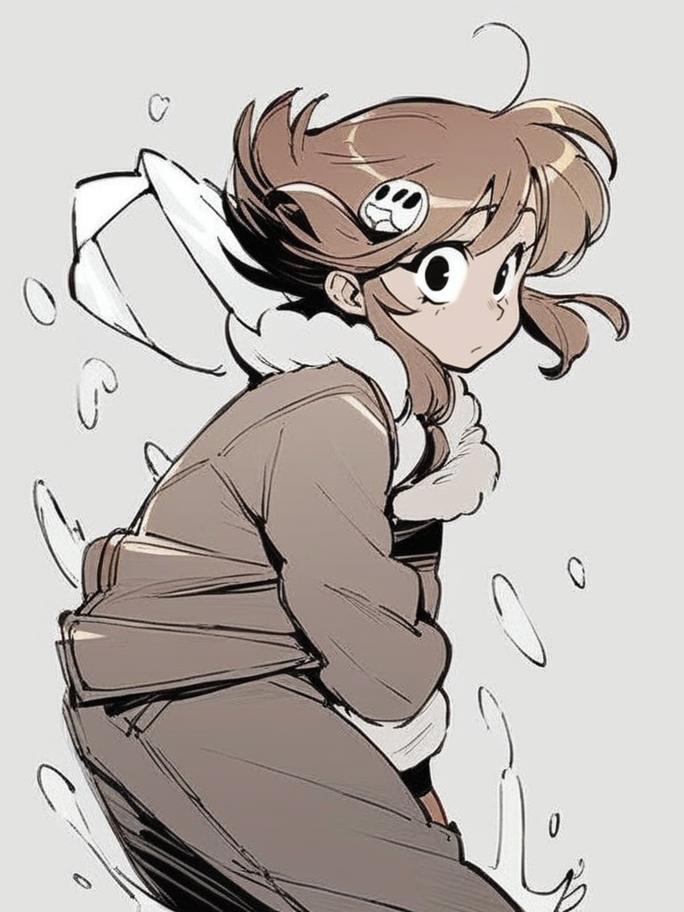 score_9, score_8_up, score_7_up, score_6_up, vikin girl, plump, big coat, fluffy clothes, from side, front, leaning forward, cute pose, nervous, looking at viewer, simple white background, dynamic pose, splash art, concept art, cowboy shot, brown hair, big pants, hair ornament, 
<lora:INKtoonXLP_Style:1> InkToon, monochrome, black eyes, simple white  background, cute, sketch, thin line, cartoon, splash art, concept art