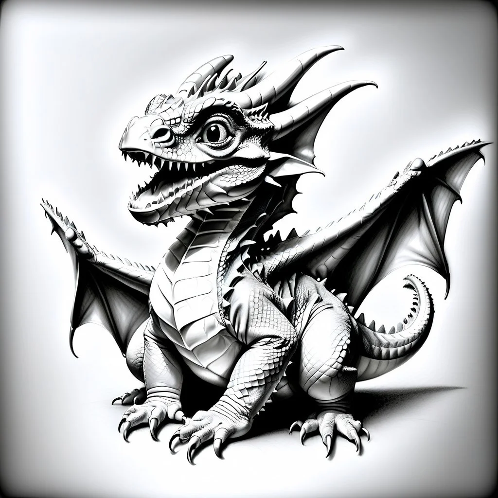 a happy baby dragon , full body made out of Jed-Pen , <lora:PencilDrawingStyle:0.7>