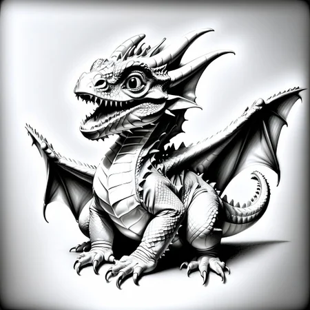 a happy baby dragon , full body made out of Jed-Pen , <lora:PencilDrawingStyle:0.7>
