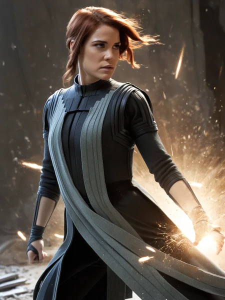 a woman,cinematic,faced to viewer,(cute:0.5),realistic,dramatic lighting,particles,debris,solo,solo focus,
<lora:Jasse_Faden_v6_biglust:0.95>woman,jasfdn face,jas hair,asynch clothes,tense expression,
dynamic pose,action