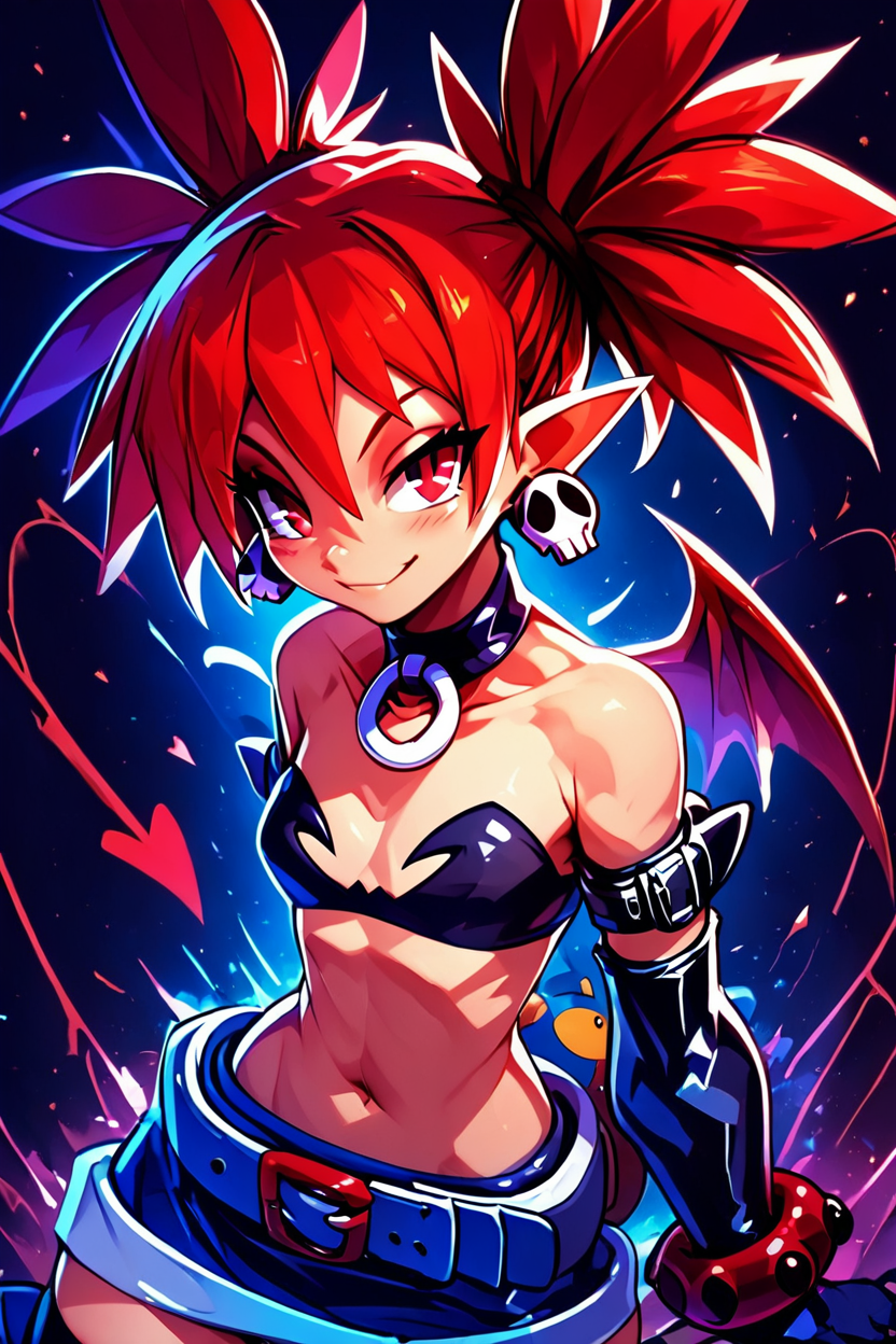 score_9, score_8_up, score_8, medium breasts, (curvy), cute, eyelashes,       BREAK, ,  zzEtna, red eyes, red hair, twintails, pointy ears, demon girl,   jewelry, earrings, choker, skull earrings, gloves, thighhighs, tail, wings, belt  <lora:Etna_Disgaea_PDXL:0.8>,  , BREAK, embedding:zPDXL, Expressiveh, ,,, <lora:EnergyCAT:1.0>, solo, smile, looking at viewer, aura, blue sky, ,,, <lora:SDXLFaeTastic2400:0.5>, <lora:Expressive_H-000001:0.4>,