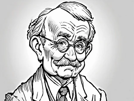 lineart, caricature, old professor, <lora:pen-art:0.7>