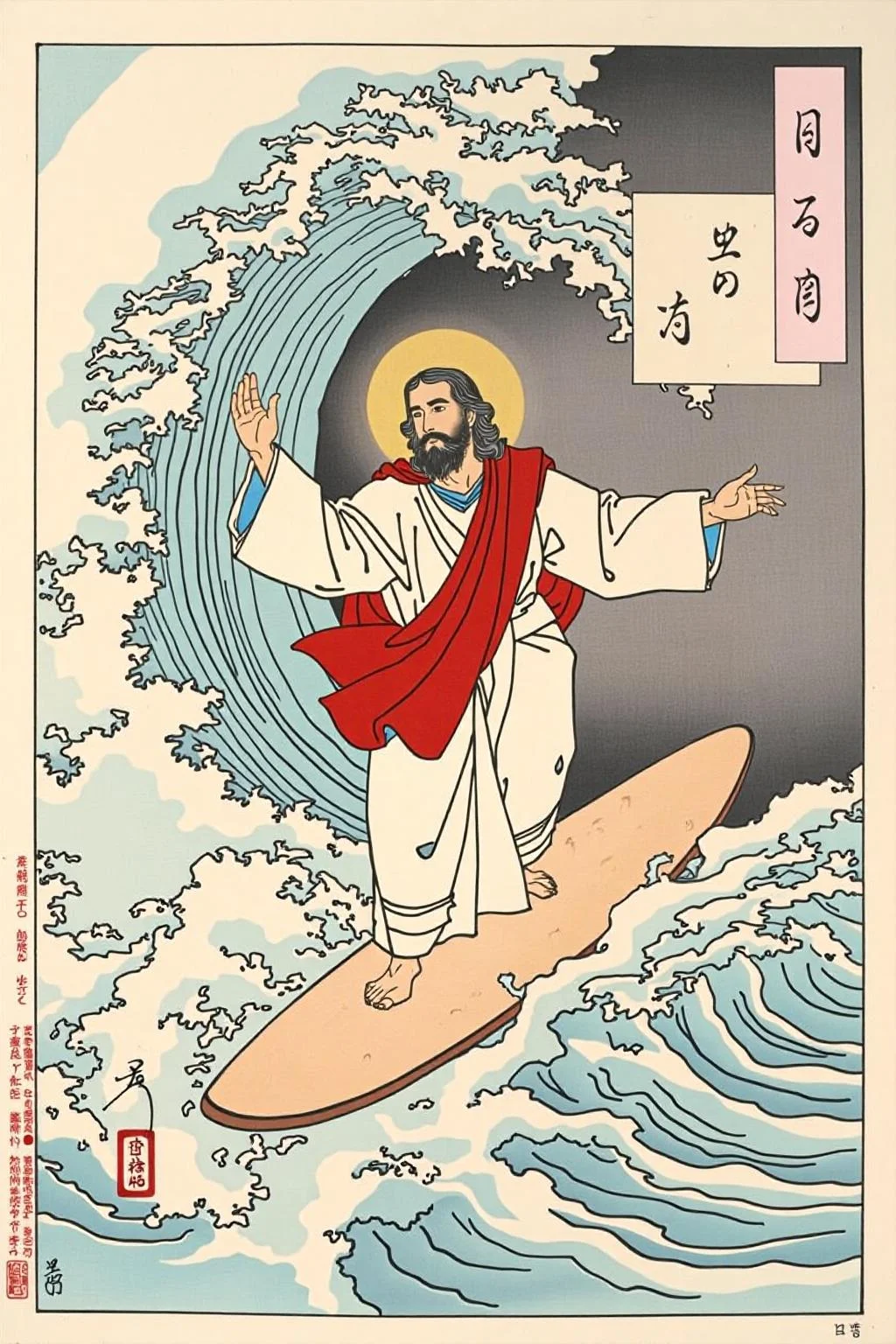 tsukioka1 Japanese woodblock print ukiyo-e.
Jesus surfing a huge wave
<lora:schnell_v1.0:1.0> <lora:tsukioka_ukyo-e4_nocap_d8a4:1.0><lora:798032098138164501:0>