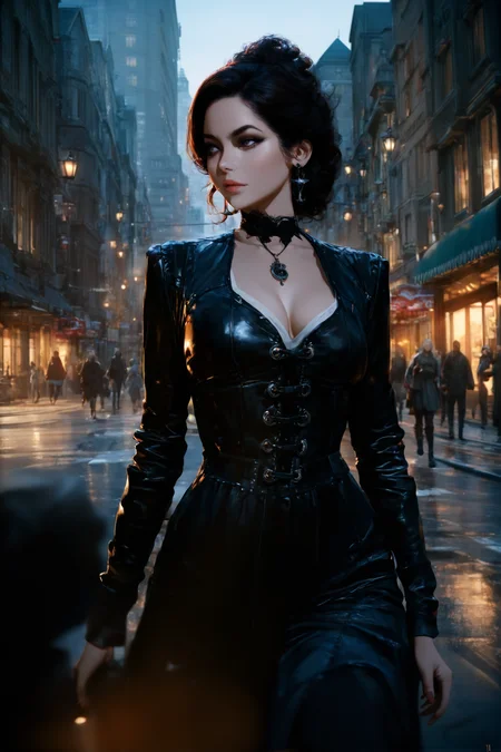 masterpiece,high score,great score,absurdres, Clarice Beckett, <lora:tw1l1ght:1>,(tw1l1ght, realistic, depth of field, movie still, Clarice Beckett, international gothic, concept art),city, .