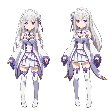 score_9, score_8_up, score_7_up, source_anime,
BREAK
<lora:shiSpriteTestPart30:0.8>, sprite sheet, simple background, white background, chibi, multiple views, how to,
1girl, solo, anime screencap, anime coloring,
<lora:shiEmiliaV2:1> shimilia, long hair, grey hair, purple eyes, pointy ears, crown braid, hair flower, hair ribbon, purple ribbon, x hair ornament, white dress, cleavage, bare shoulders, wide sleeves, white thighhighs, thigh boots,