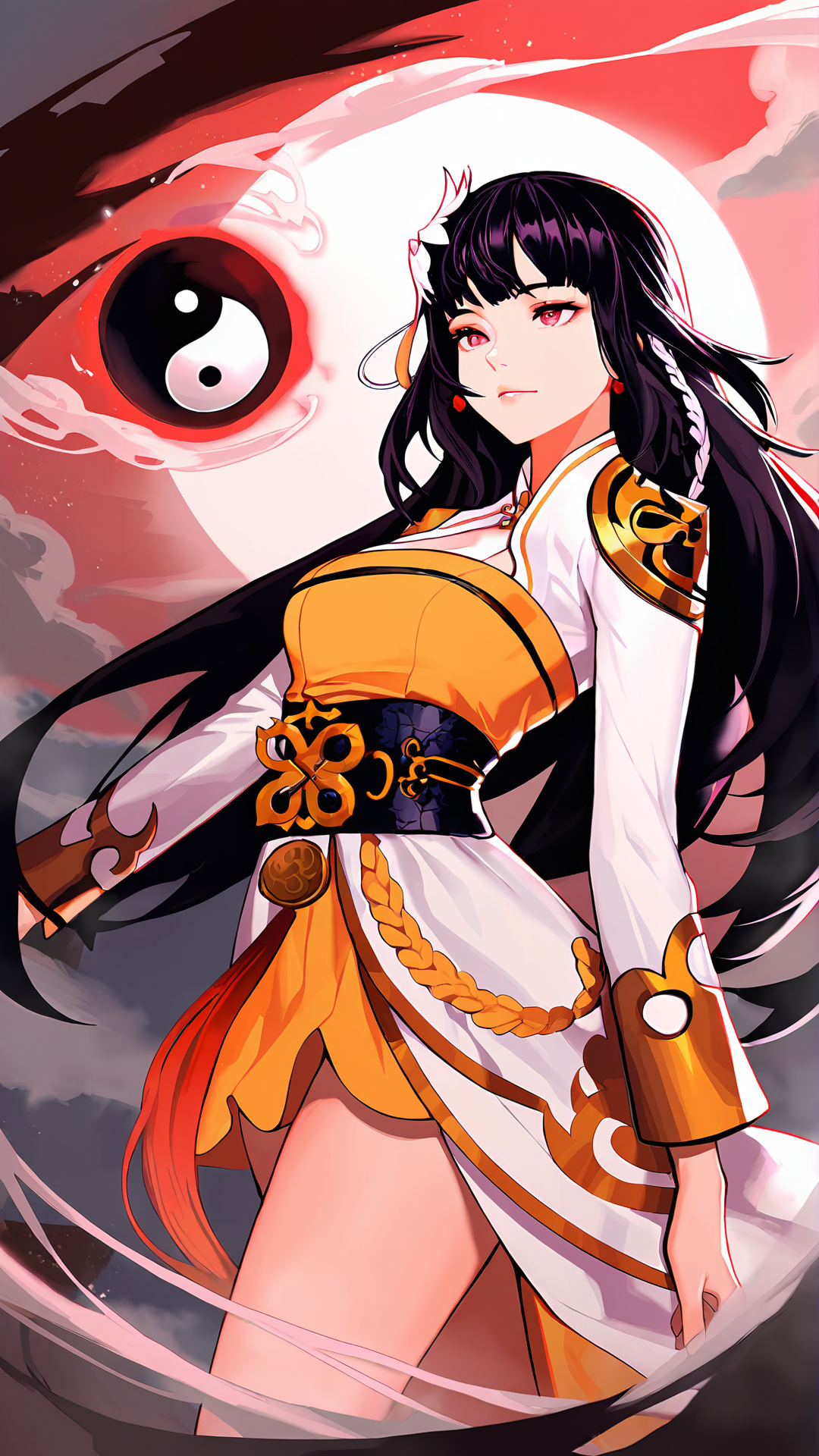 amazing quality,absurdres,best quality,masterpiece,highres,newest,detailed,detailed body,detailed face,masterpiece,best quality,solo,
DNFå·«å¥³,1girl,solo,black hair,long hair,yin yang,orb,hair ornament,braid,flower,dress,<lora:DNFå·«å¥³:0.8>,