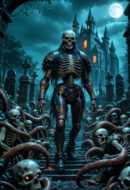 SmoothNoob_Quality, horror \(theme\), a dark gothic castle looming over a graveyard, undead, Biomechanical, vine-like tentacles, skeleton, armor, battlefield, night, dynamic angle,
<lora:Smooth_Booster:0.5> <lora:Kyu_Yong_Eom_Style_-_Illustrious:0.5>