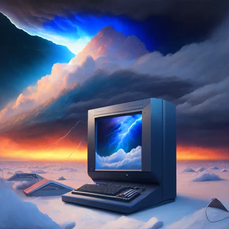 (weathercontrol:1) a painting of a computer with a storm in the background <lora:djzWeatherControlV21_LoraBooth:1>