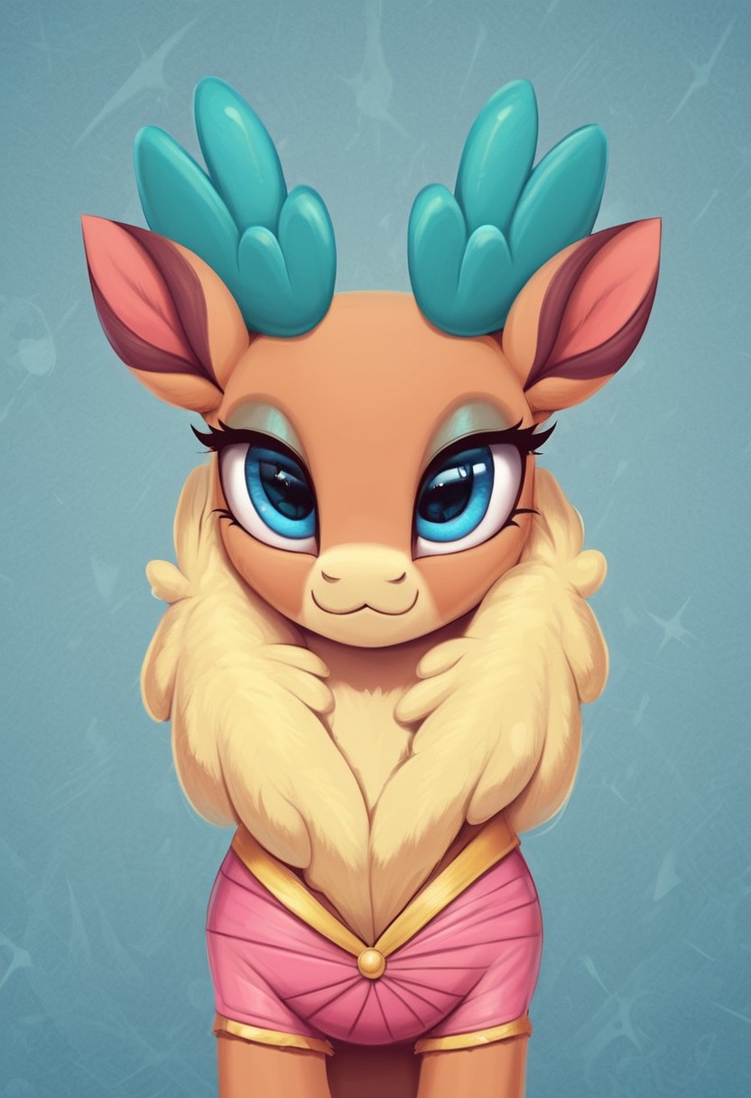 safe_pos, score_9, score_8_up, score_7_up, score_6_up, score_5_up, score_4_up, my little pony, ((feral pony)),velvet_fherds, reindeer, reindeer_girl, feral, velvet_fherds, no humans, reindeer_girl, blue eyes, solo, full body, smile, standing, closed mouth, blue background, simple background, feral,1girl, ((solo)), (sexy), beautiful, detailed, (detailed cute pony face), detailed eyes, detailed fur, detailed hooves, beautiful, vector, flat colors, (beautiful long eyelashes), (beautiful hooves), (abstract background:1.8), (looking at you, looking at viewer:1.5), smile, happy, close-up, upper view, pink dress, short sleeves, solo