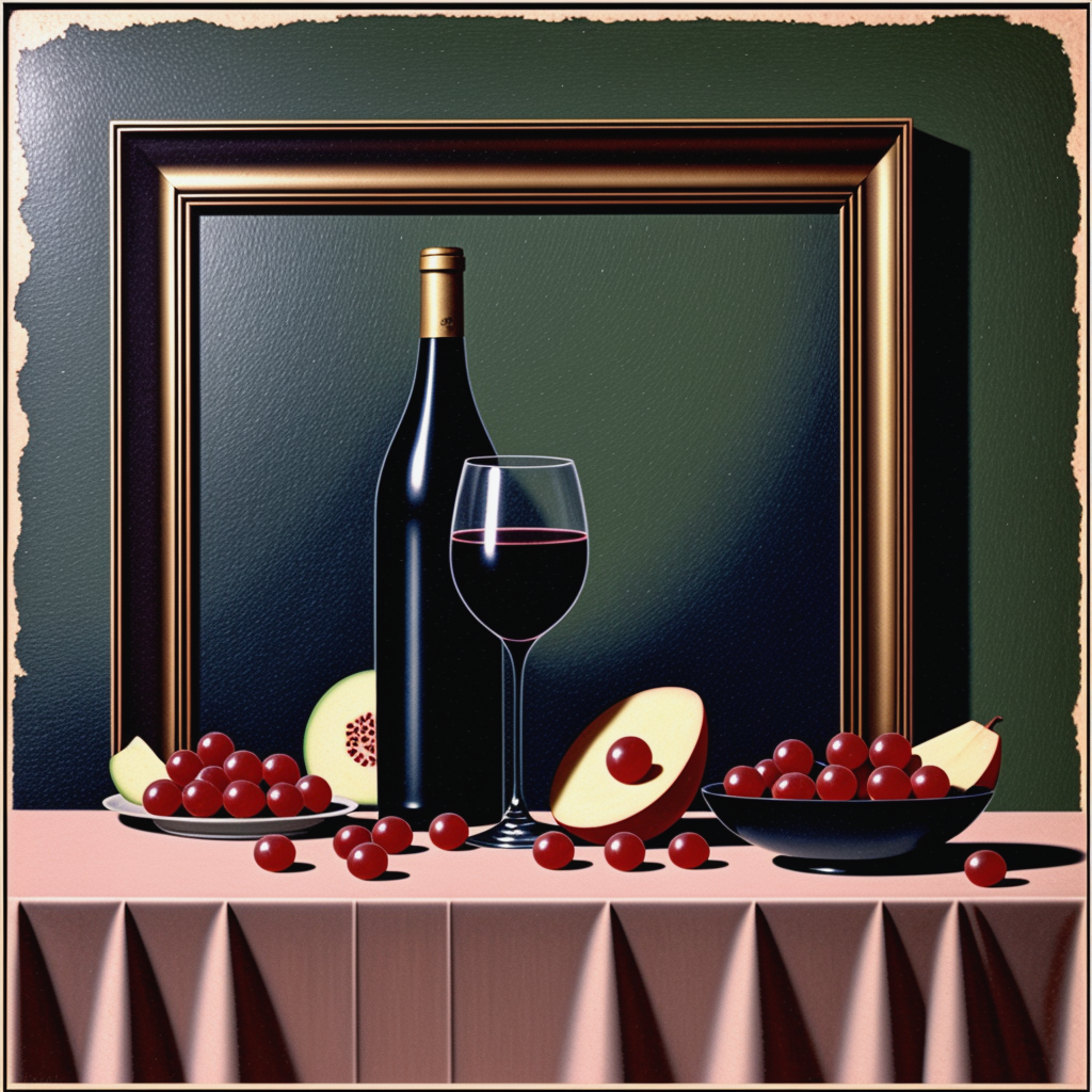 kata_bd vintage painting of fruit and wine on top of a table  abrasion flaking  <lora:knives_and_time:1>  <lora:pytorch_lora_weights:1>