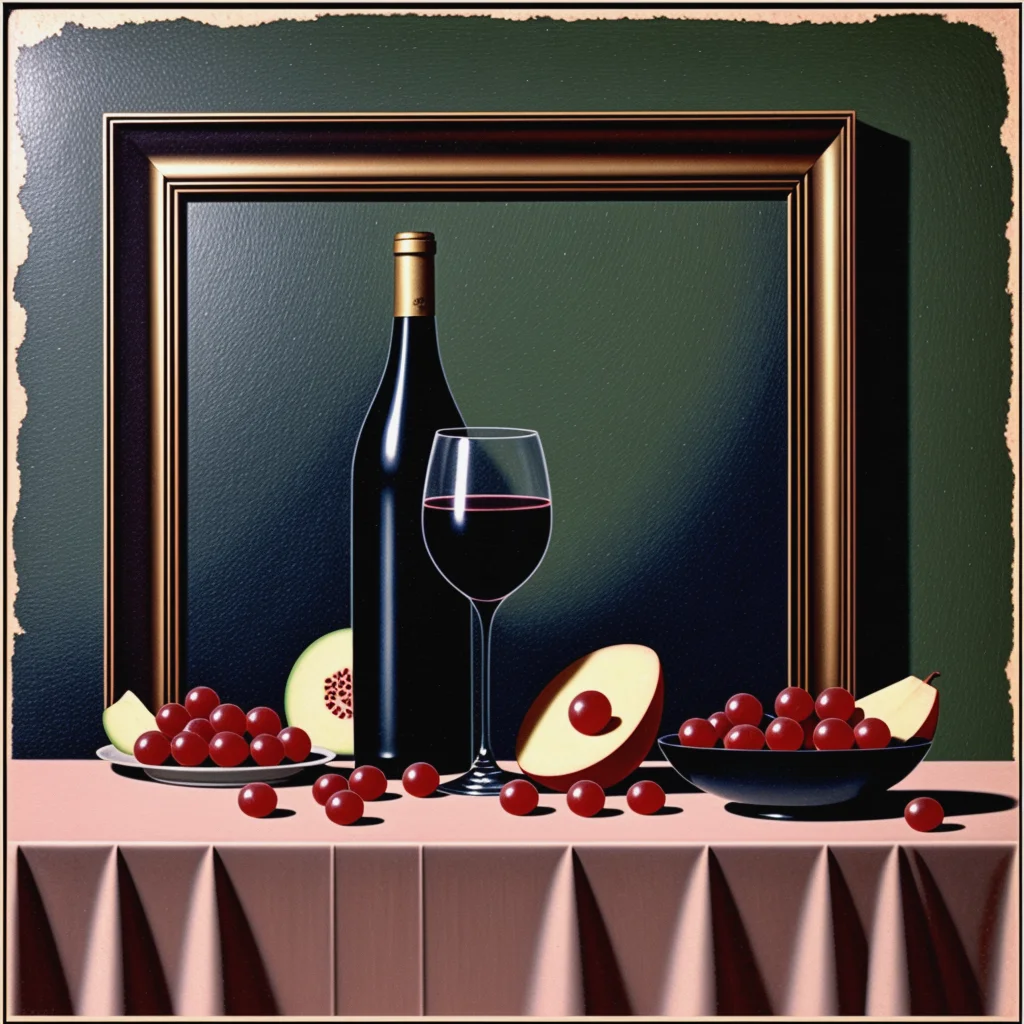 kata_bd vintage painting of fruit and wine on top of a table abrasion flaking <lora:knives_and_time:1> <lora:pytorch_lora_weights:1>