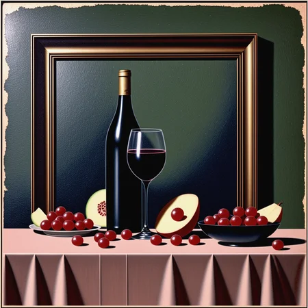 kata_bd vintage painting of fruit and wine on top of a table  abrasion flaking  <lora:knives_and_time:1>  <lora:pytorch_lora_weights:1>