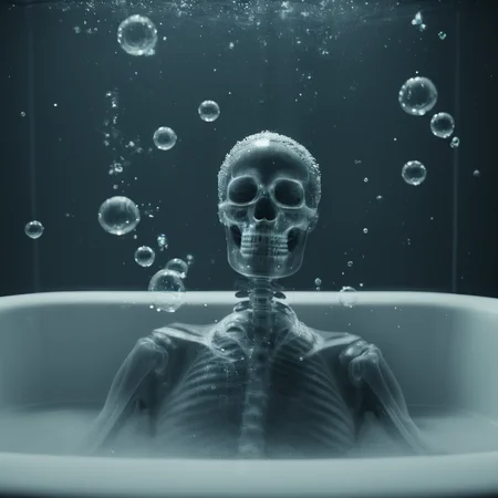 cinematic film still of <lora:x-ray style:1> X-ray of
a skeleton in a bathtub with bubbles
,x-ray style, shallow depth of field, vignette, highly detailed, high budget, bokeh, cinemascope, moody, epic, gorgeous, film grain, grainy