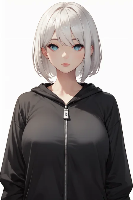 score_9, score_8, score_7
isatis_style <lora:Isatis_Style:0.7>
1girl, solo, portrait, upper body
white hair, medium hair, black hoodie, zipper, large breasts
bottomless, oversized shirt, long sleeves