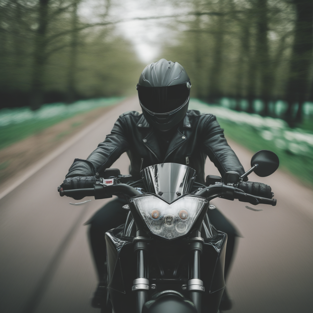 dark skin, pov, tree, scenery, vehicle focus, solo, motorcycle helmet, reflection, wheel, tulip hat