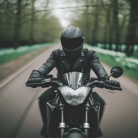 dark skin, pov, tree, scenery, vehicle focus, solo, motorcycle helmet, reflection, wheel, tulip hat