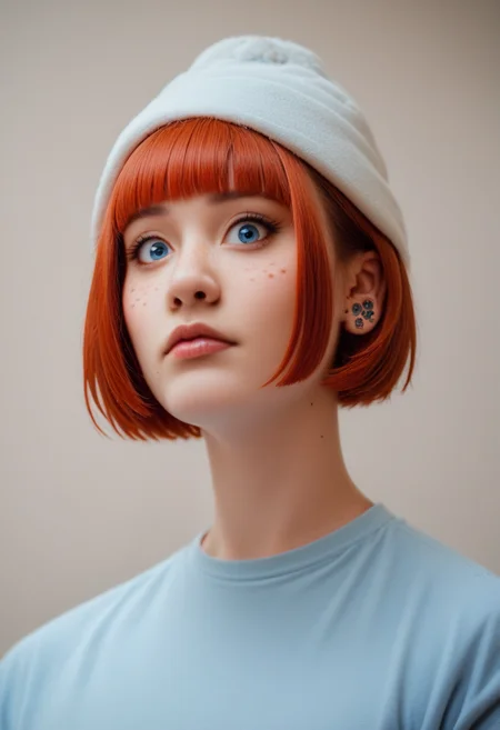 Portrait, score_9, score_8_up, score_7_up, score_6_up, score_5_up, score_4_up,
<lora:AlienorXL:0.8> AlienorXL, solo,
1girl, redhair, freckles, <lora:PerfectEyesXL:0.8> perfecteyes, blue eyes, bob cut, Waterline lining, Phanek, Western shirt, Winter Cap,Lapel pin, , Outer ear tattoo, Old School Tattoo, Astonishment expression, full random characters/pose/moovie poses, Manama, Cinematic lighting,bottom view , High Saturation, <lora:Photo 2 Style SDXL_LoRA_Pony Diffusion V6 XL:0.8> raw, photo, realistic,