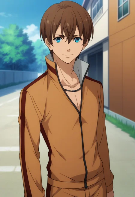 score_9, score_8_up, score_7_up, source_anime, highly detailed, 
kensuke, 1boy, male focus, solo, brown hair, upper body, blue eyes, smile, track suit, standing, looking at viewer, pants, track jacket, orange jacket, orange pants, 
outdoor,