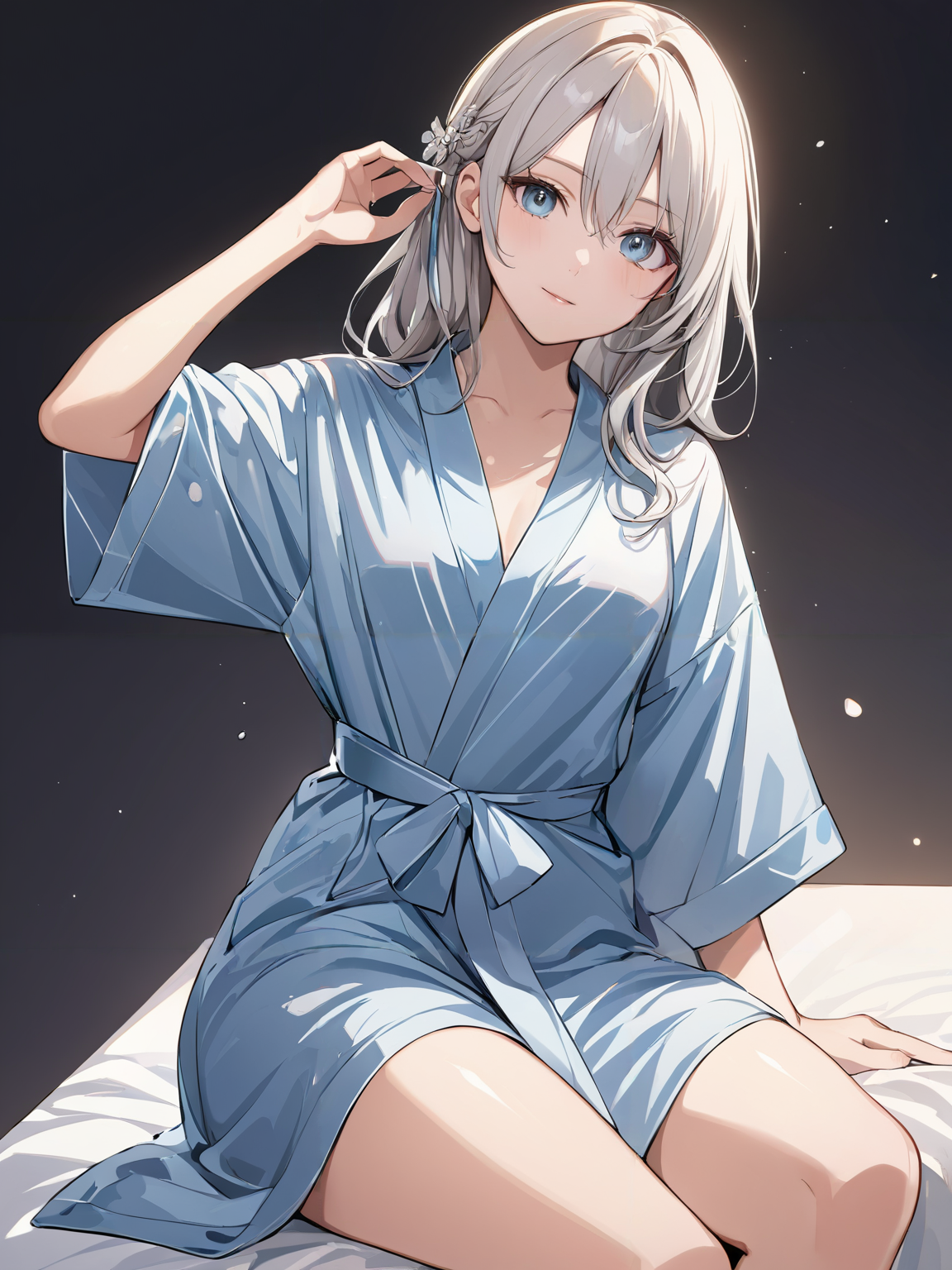 masterpiece,ultra-detailed,best quality,8K,illustration,cute face,clean skin ,shiny hair,girl,ultra-detailed-eyes,simple background, <lora:add-detail-xl:1> <lora:bathrobe_XL_V1.0:1> bathrobe