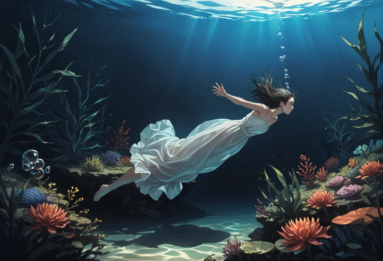 ,ruanyi0778,submerged,underwater,plant,glowing,1girl,<lora:0778 submerged_v1_pony:1>, score_9,score_8_up,score_7_up,,8k,1girl,solo,