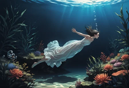 ,ruanyi0778,submerged,underwater,plant,glowing,1girl,<lora:0778 submerged_v1_pony:1>, score_9,score_8_up,score_7_up,,8k,1girl,solo,