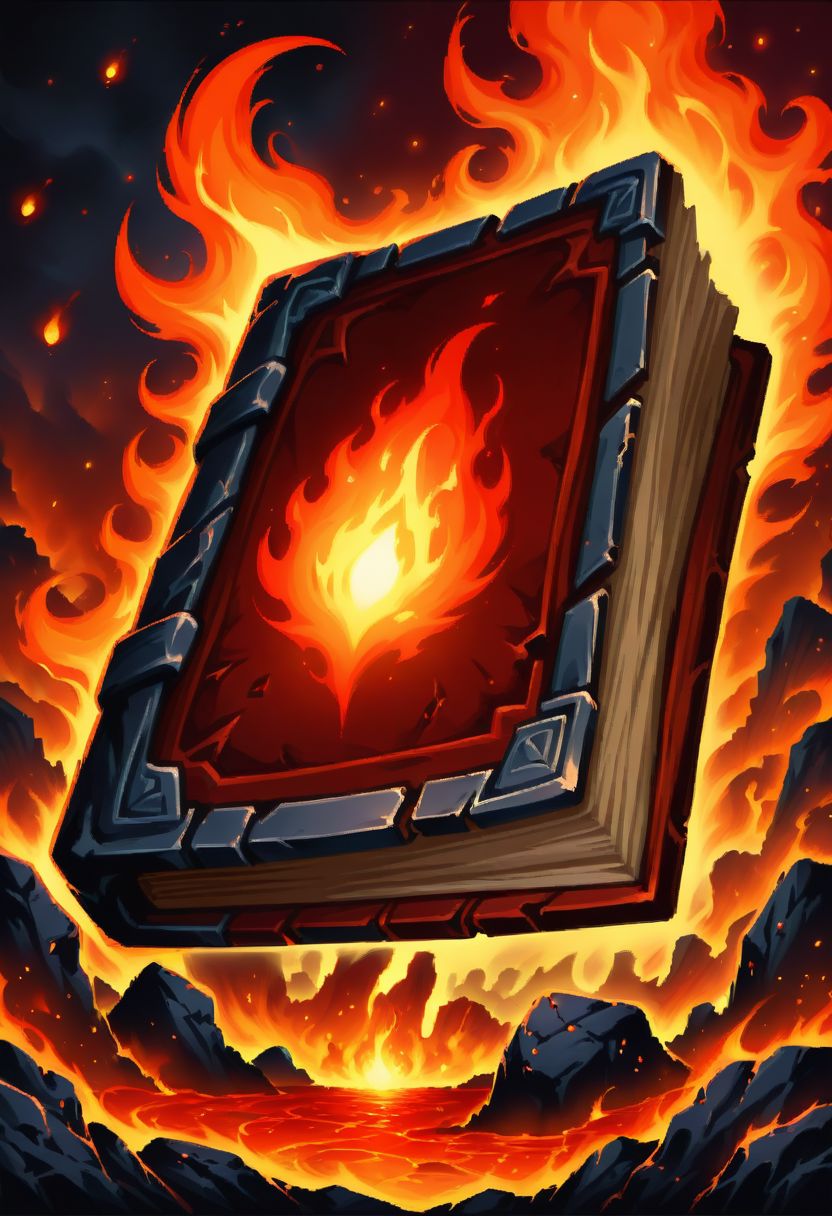 ((masterpiece, best quality)), high resolution, highly detailed, 32k picture,
zzmagicbook, 
red book, glowing, fire symbol, magma, lava, black rock,