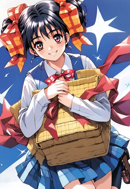 ASCII <lora:pony_xl_narusawa:0.8>,narusawa,score_9,score_8_up,score_7_up,source_anime,1girl, black hair,looking at viewer,school uniform,long sleeves, white sleeves, vest, blue vest, pleated skirt,plaid skirt,socks,loafers,cowboy_shot,smile, school,
masterpiece, best quality,