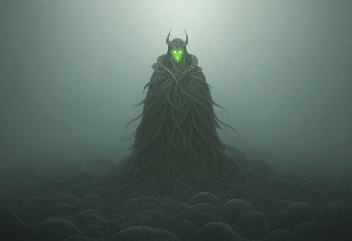 dark fantasy art, gothic art, detailed background, intricate, Exquisite details and textures, highly detailed, ultra detailed photograph, 4k, sharp focus, high resolution, a wolf with snakes skin, summoning creature, fire and water vortex, dramatic, green eyes, glowing eyes, gothic cloak, backlit fog surrounds character, snakes surround the character on the ground, character is in an ancient tomb, 12 snake soldiers surround main character
snake, snake on shoulders, sn4k3