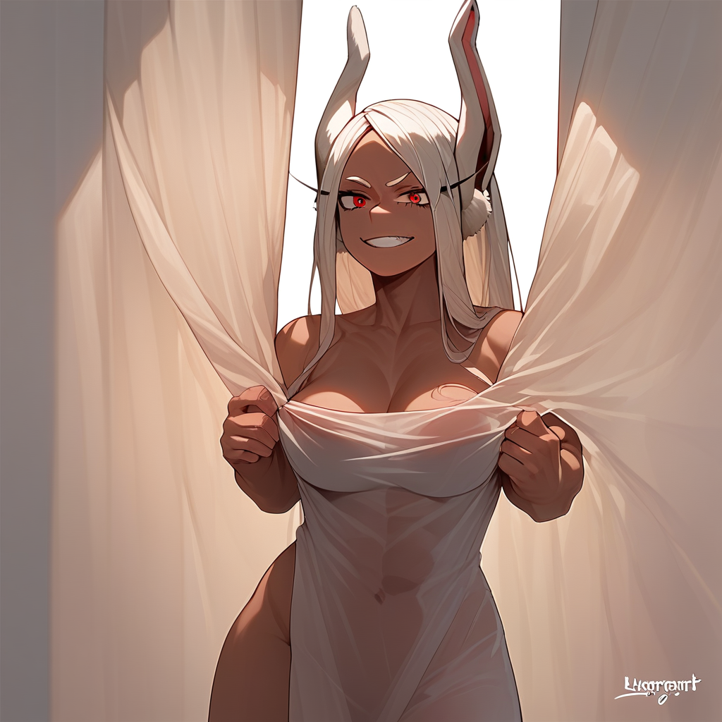 score_9, score_8_up, score_7_up,boku_no_hero_academia, my hero academia, Mirko, behindcurtain, b3hindcurt4in, BREAK, MILF, large breasts, 25 year old female, Mirko\(my hero academia\), 1woman, dark-skinned_female, red eyes, smirk, sexy, horny, (white hair) see-through, see-through_curtains, see-through_silhouette, silhouette