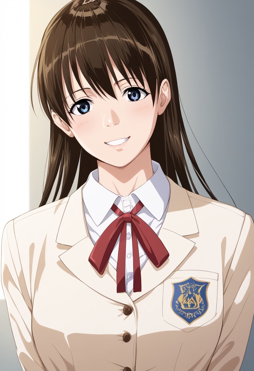 score_9, score_8_up, score_7_up, source_anime,(extremely detailed CG), (best quality),{Karen,
1girl,long hair ,face,smile ,front view,school uniform}