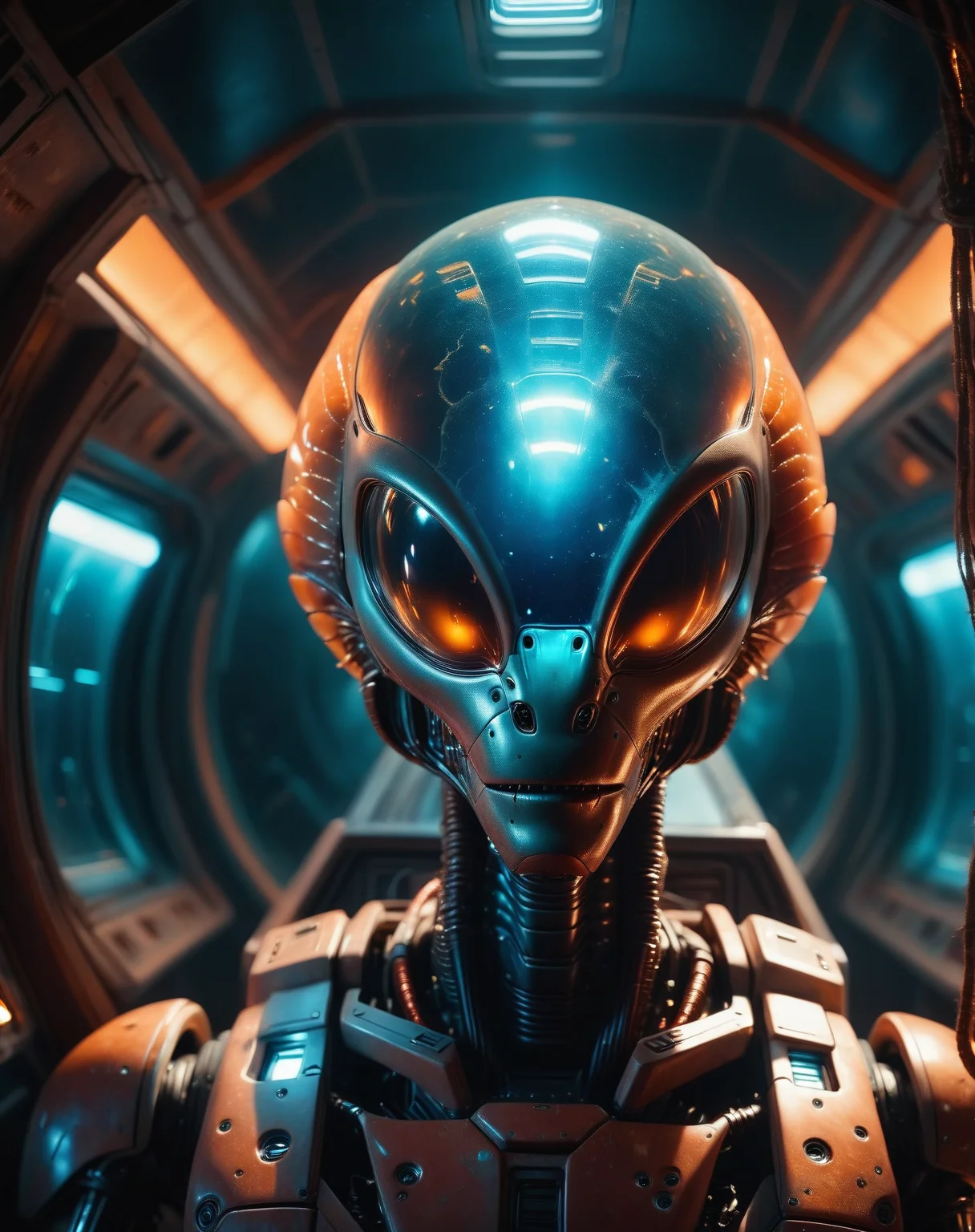 (((solo, realism film scene still , smirking, close-up (pilot spacraft controls robot:1.3) , alien-shrimp, looking at viewer, glowing , cyberpunk, light hologram:1.3, translucent, (glowing orange holograms:1.1), scratched metal, impact marks
<lora:TechMaker_v1-e6:1>, absurdres, detailed, macro details, 8k, hyper realistic, texture surface details))) !, highly.detailed, key.visual, by, form, warm red blue theme,, grit, (rust:0.65), cracks, cracked surface, subtle messy, dust, weary, edges rusty dusty, surface scratches, peeled sun bleeched paint, smudges, crumbles, rugged, used