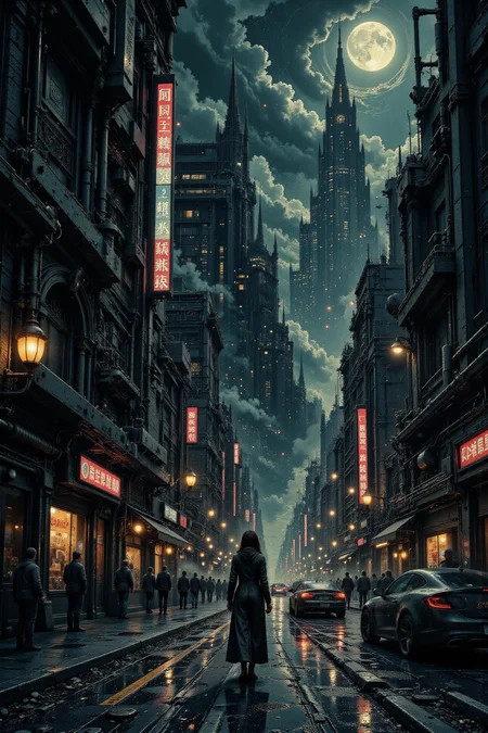 city, street, beautiful misterious futuristic sci-fi cyberpunk landscape, rain and storm, woman, very intricate, very detailed, sharp, colorful, <lora:Hand v2:1> <lora:Anti-Blur:1> <lora:Insane Detail Slider:0.5>  <lora:Flux.1_Turbo_Detailer:0.6> <lora:flux.1_lora_flyway_Epic-detail_v2:0.6> <lora:flux-charmer-v1-1:0.4><lora:Vibrantly_Sharp_style_v.5:0.4> <lora:The_Dark_Side_Of_The_Future:0.8> <lora:Neurocore Anime Cyberpunk v2.0:0.7> A digital artwork in the style of cknc