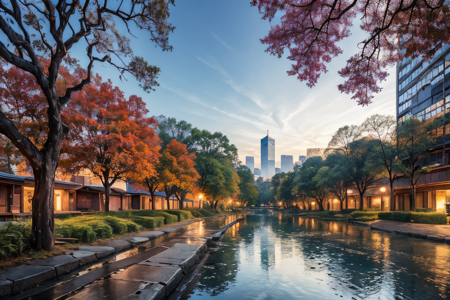(Realistic:1.5) EdobLandscapeAlpha , watermark, reflection, east asian architecture, artist name, bare tree, too many, full moon, purple rose, cityscape, bare tree, <lora:EdobLandscapeAlpha_v1.0:0.8>