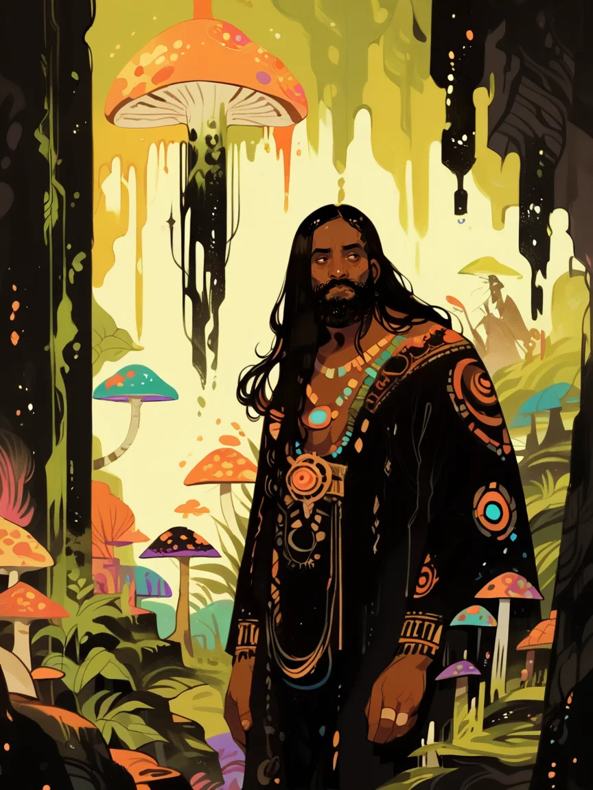 Ugly score_9, score_8_up, score_7_up, score_6_up, mushroom, 1boy, <lora:fl4ttr1p3XLP:1> fl4ttr1p, (long hair), black hair, beard, tan skin,
