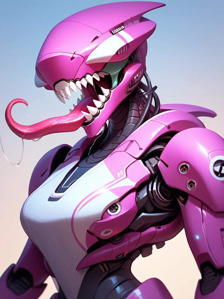 Score_9, score_8_up, score_7_up, score_6_up, source_anime, mecha, 1girl, solo, cowboy shot, upper body, looking at viewer, BREAK, open mouth, big tongue, (long tongue, saliva, drooling) BREAK, big teeth, sharp teeth, mass production eva, big breasts, BREAK,, <lora:Concept_Chompers:1>