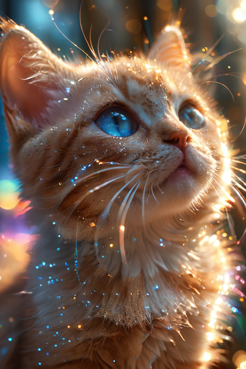breathtaking <lora:CatSaviorXL:0.9>,
CatSavior,no humans,animal focus,cat,blurry,animal,whiskers,bokeh,head lift,blurry background,wings,realistic,depth of field,lens flare,blue eyes,light particles,shiny,
(light particles:1.3),(glowing:1.2),(shiny:1.2),(shone:1.1),beautiful detailed eyes,<lora:xl_more_art-full_v1:0.3>,<lora:Double_Exposure:0.3>,, best quality , masterpiece, illustration, an extremely delicate and beautiful, extremely detailed ,CG,unity,8k wallpaper, Amazing, finely detail, masterpiece, best quality,official art,extremely detailed CG unity 8k wallpaper,absurdres, incredibly absurdres, huge filesize , ultra-detailed, highres, extremely detailed,beautiful detailed girl, extremely detailed eyes and face, beautiful detailed eyes,light on face, . award-winning, professional, highly detailed