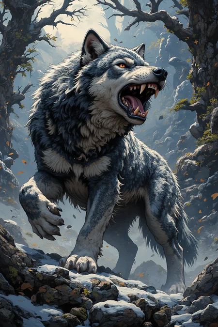 The incredibly ferocious roar of a huge Wolf