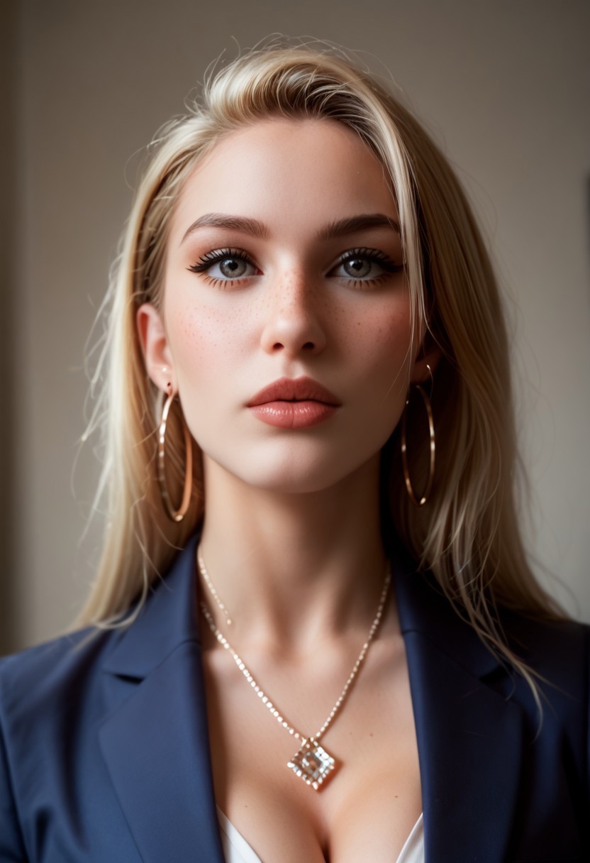 score_9, score_8_up, score_7_up, score_6_up, 1girl playful, mouth slightly open, ((perfecteyes)), (close up shot), ((face shot)), (facial photo), a bright meeting room, blonde hair, long intricate hair, pale skin, freckles, face focus, very large fake breasts, round tits, natural skin, blazer, ((pencil skirt)), necklace, jewelry, hoop earrings, rings, legs crossed, very tall white high heels, low light, seductive, supermodel, gorgeous, depth of field, shadows, dramatic lighting,  candid, perfect eyes, fluorescent lighting, natural light, light particles,