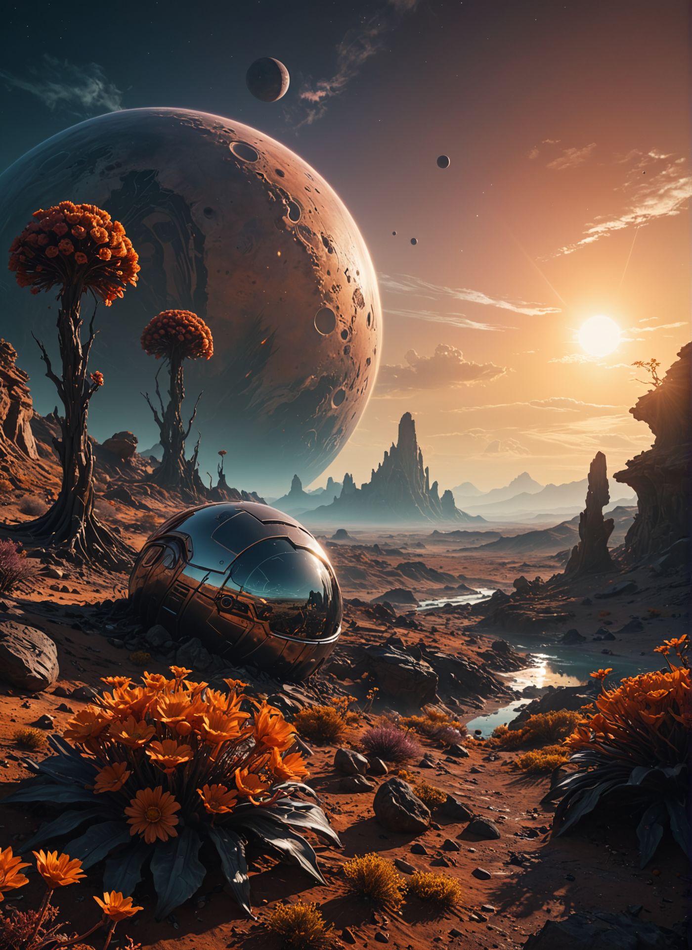 futuristic landscape, alien planet, strange flora, twin suns, vibrant skies, exploration, sci-fi setting, detailed environment 
,Ultra realistic, professional photo, uhd, 8k, studio light
<lora:add-detail-xl:1>
<lora:CinematicStyle_v1:0.7>
<lora:SDXLFaeTastic2400:0.25>
