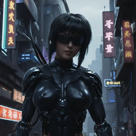 cinematic film still of  <lora:perfection style:0.3> perfection style
 <lora:Unreal Engine style:0.4> Unreal Engine style
 <lora:Ghost in the Shell style:0.8>
In Japanese manga cyberpunk city a female anatomy cyborg with a skeleton body and muscles,1girl,solo,breasts,mask,muscular,abs,robot,black background,science fiction,android,cable,cyborg,cyberpunk,mechanical parts,wire,spine , detailed, different, real, unique, cinematic, dramatic, concept art, filmic, perfect, high quality, Ghost in the Shell style, Masamune Shirow style, shallow depth of field, vignette, highly detailed, high budget, bokeh, cinemascope, moody, epic, gorgeous, film grain, grainy