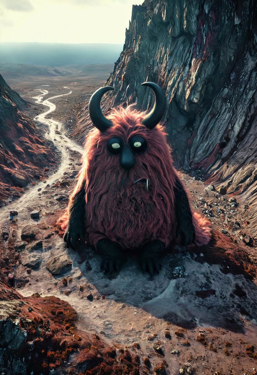 Very Long Messy weathered way to a dystopian creepy cute fluffy black eyed demon barbapapa with Horns infront of huge abyss in spooky sunny dystopian world
very detailed, hd, RAW photograph, masterpiece, top quality, best quality, official art,highest detailed, atmospheric lighting, cinematic composition, complex multiple subjects, 4k HDR, vibrant, highly detailed, Leica Q2 with Summilux 35mm f/1.2 ASPH, Ultra High Resolution, wallpaper, 8K, Rich texture details, hyper detailed, detailed eyes, detailed background, dramatic angle, epic composition, high quality , (8k, RAW photo, highest quality), hyperrealistic,