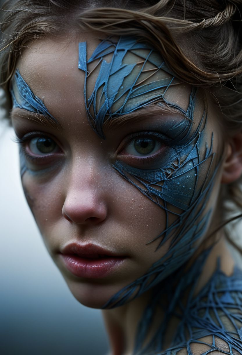 Close-up face, mysterious silhouette of a scottish girl in worn down clothing, goddess, alluring, by Minjae Lee, Carne Griffiths, Emily Kell, Steve McCurry, Geoffroy Thoorens, Aaron Horkey, Jordan Grimmer, Greg Rutkowski, amazing depth, double exposure, surreal, geometric patterns, intricately detailed, bokeh,  perfect balanced, deep fine borders, artistic photorealism , smooth,  great masterwork by Suiras  <lora:add-detail-xl:2>  <lora:Double_Exposure:0.5>